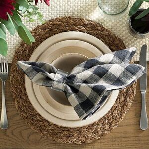 NEW Pottery Barn Black and Cream Plaid Napkin